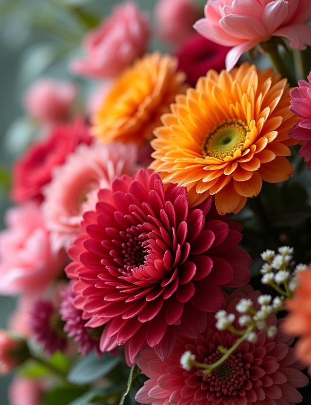 Detailed shot of a floral arrangement showing texture and color.